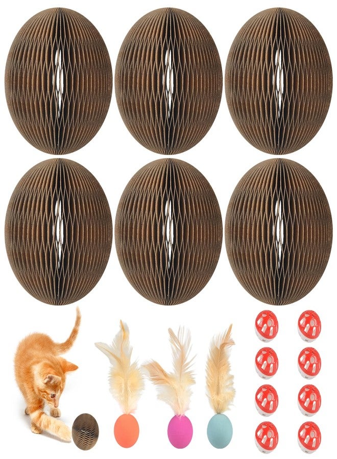 succulentlovers 6 PCS Cardboard Cat Ball Toy with Bell & 3 PCS Cat Feather Ball Toy, Tear-resistant Interactive Cat Toy Set for Indoor Outdoor Playing Chewing Training Chasing and Exercise for Cats Stress Relief - Image 1